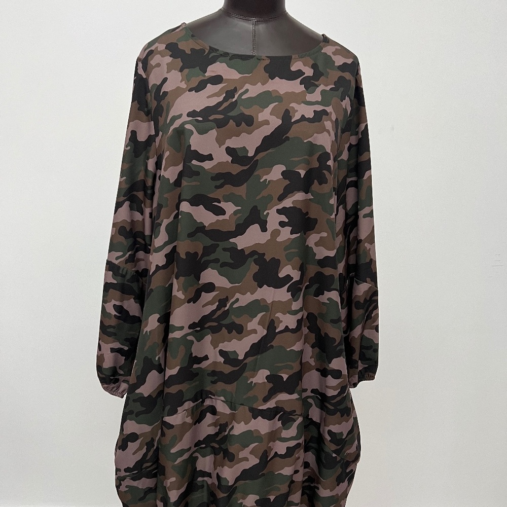 Camo Oversized Tunic Dress | Long Sleeve Balloon Hem